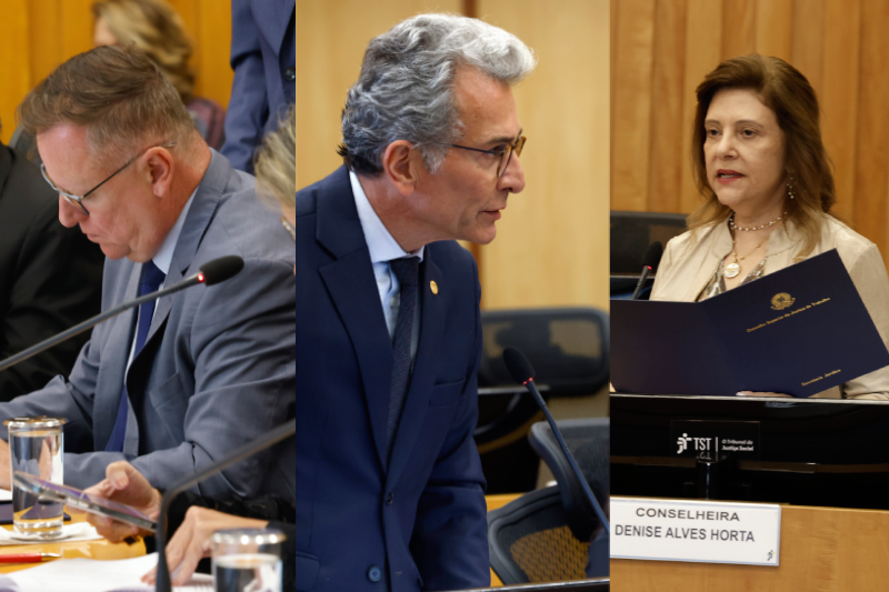 Todas as Notícias 2 Montagem de três fotos dos conselheiros tomando posse