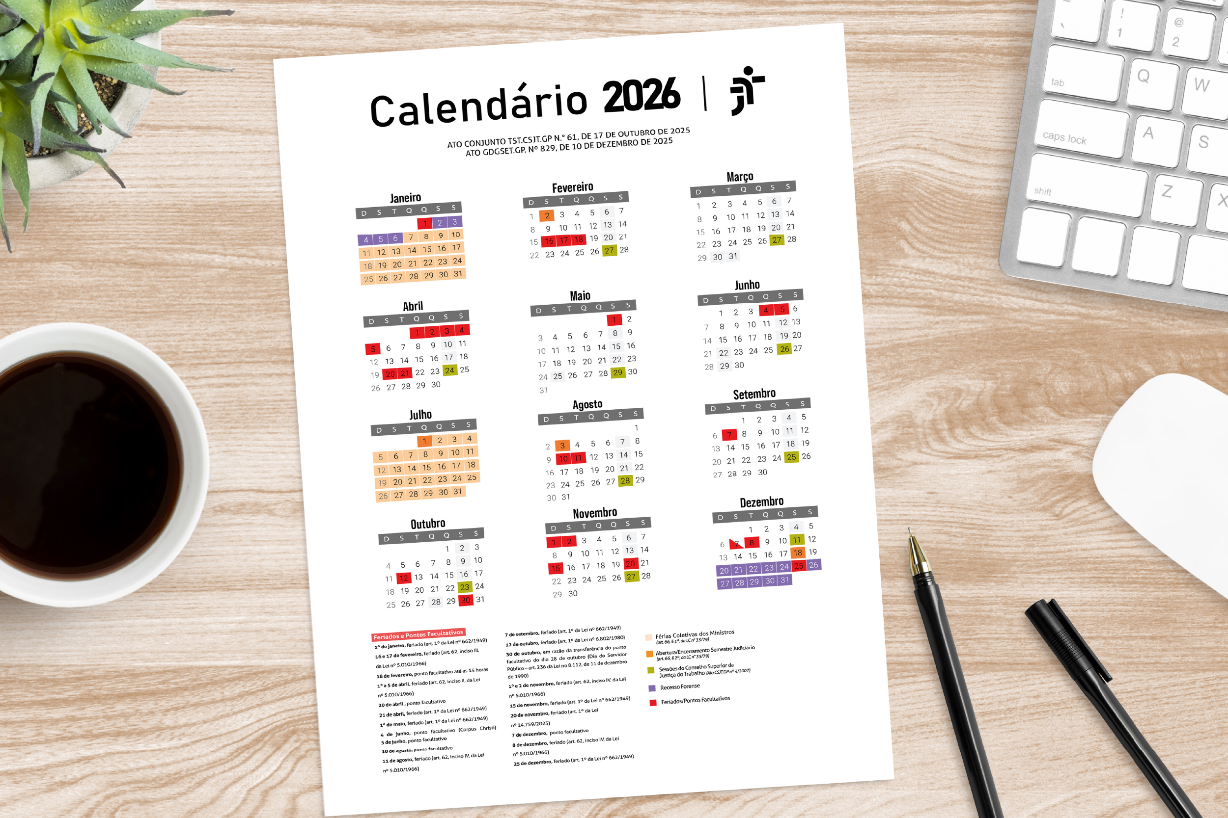 Todas as Notícias 4 mockup do calendário sobre uma mesa.